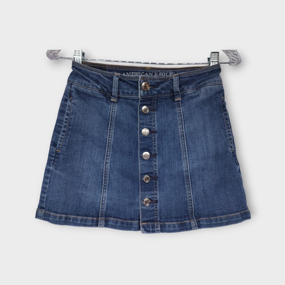 Womens American Eagle Outfitters Stretch Blue Jean Button Front Skirt Size 00